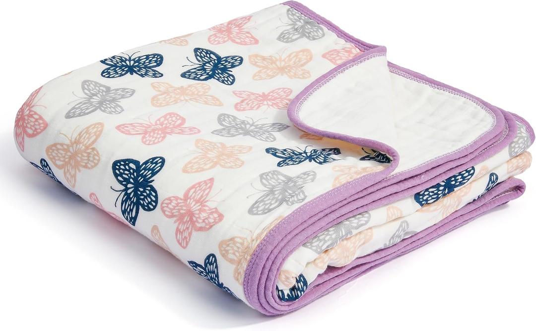 ZPECC Muslin Toddler Blanket Thicker, 47x47 Organic Cotton Kids Quilt Hypoallergenic for Baby Essentials Crib Stroller Daycare Cot, Butterfly