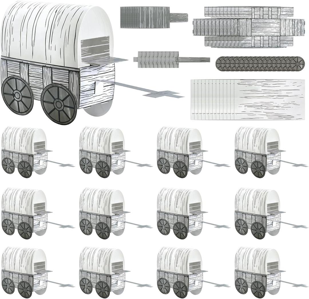 BruinBang 24 Set DIY Western Covered Wagon Paper Craft Kit, Wagon Theme Display Projects for Events, Themed Decor & Presentation Use