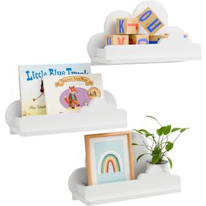 Cloud Shelves for Kids Room Nursery Wall Deor Set of 3, White Cloud Bookshelf Floating Shelf, Small Figure Shelf Wall Mounted, Cute Decorative Cloud Floating Shelf for Toys, Plants & Storage