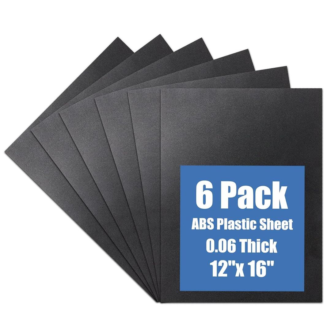 Kinlink Black ABS Plastic Sheet 12" x 16"x 0.06" Flexible Moldable Impact Strength and High Tensile 1/16" Thick (1.5mm) Abs Sheet, Moldable Plastic DIY Materials for Home Decor and Handicrafts, 6 Pack