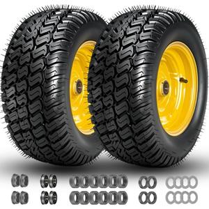 16x6.50-8 Tubeless Tire and Wheel, 4 Ply 16x6.5-8" Lawn Mower Tires with 3/4" Bearings with Extra 5/8" Bearings and 1" Bushings, 3"-5.8" Offset Hub, Fit Riding Mower and Garden Tractor Front Wheels