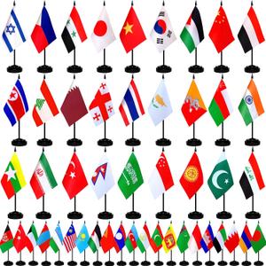 TSMD Asia Asian 48 Countries Desk Flags Set Small Mini Office Table Stick Flag with Stand Base for Classroom Decorations,5x8 Inch