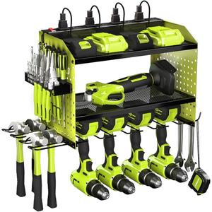 Veitorld Power Tool Organizer with Charging Station, Heavy Duty Modular Wall Mount Rack for Garage & Shed Organization, 4 Drill Holders, Fathers Day Birthday Gifts for Him Men Dad Him Husband(Green)