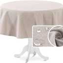 H.VERSAILTEX Linen Textured Tablecloth Round 70 inch Waterproof Decorative Table Cloth Spill-Proof Linen Look Cover for Party Table Extra Soft and Thick Fabric Wrinkle Free, Heather Sand