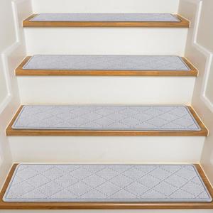KOOTETA Stair Treads for Wooden Steps Indoor, 15 Pack 8" X 30" Non Slip Carpet Stair Treads with Reusable Adhesive for Kids Elders and Dogs, Surface Polyester TPR Backing Stair Rugs, Grey