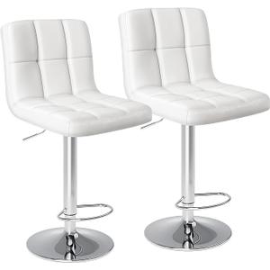 Sweetcrispy Bar Stools Set of 2, Armless PU Leather Adjustable Swivel Barstools, Hydraulic Kitchen Counter Height Thickened Seat Cushion Square Island Countertop Chairs with Back - Modern White
