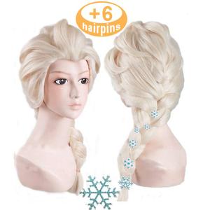 ANOGOL Wig Cap+6 Hairpins+ White Blonde Princess Pigtail Wig Long Blonde Braided Ponytail for Women Cosplay Long Princess Braids Platinum Cosplay Wigs Synthetic Queen Snow Pigtail Party Halloween