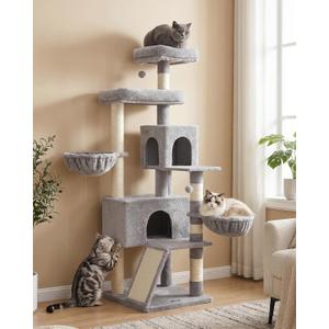Feandrea Cat Tree, 68.5-Inch Tall Cat Tower, Multi-Level Plush Condo with Large Perch, Scratching Posts, Double Caves, Dove Gray UPCT006G01