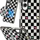 Cute Case for Samsung Galaxy S25 Edge for Women Girls - Funny Plaid Flower Design Compatible with Magsafe Magnetic Ring Holder Kickstand Fashion TPU Phone Covers