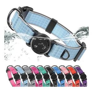 WhoseID Airtag Dog Collar | with Waterproof Air Tag Holder | QR Code Pet ID |Durable Comfortable Oxford Padded | Reflective Collar | for Outdoor Large Dogs(Blue2, L, 15''~24'')