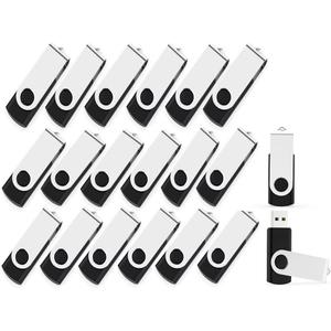 USB Flash Drive 16GB 20 Pack, USB 2.0 Flash Drives Thumb Drive Swivel Memory Stick Jump Drive Pen Drive Zip Drive Black