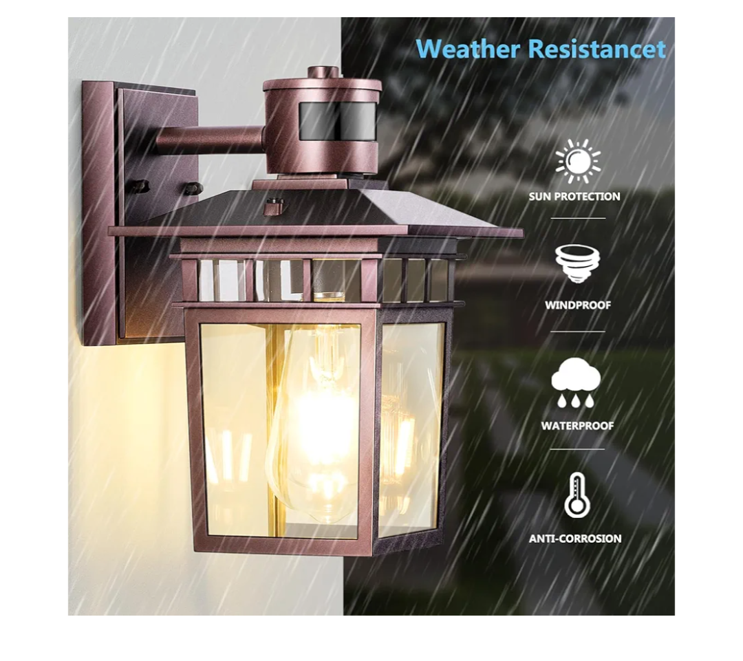 Hifeelen Outdoor Wall-Mounted Motion Sensor Light with Dusk to Dawn Function, Waterproof Anti-Rust Aluminum Exterior Bronze Porch Lighting Fixture for Front Door, Garage, and Entrance Wall