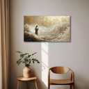 Jesus Walking on Water Canvas Wall Art Christian Walking With God Paintings Pictures Wall Decor Religious Bible Stories Printing Artwork for Living Room Bedroom Church Home Decoration Ready To Hang, 3,39ft x 19 inch