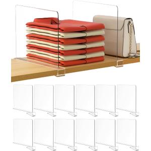 HBlife 12 Inches Tall [Extra Tall Version] Clear Shelf Dividers, 12 Pack Purse Organizer for Closet Perfect for Sweater, Shirts, Handbags, Acrylic Adjustable Bookshelf for Organization