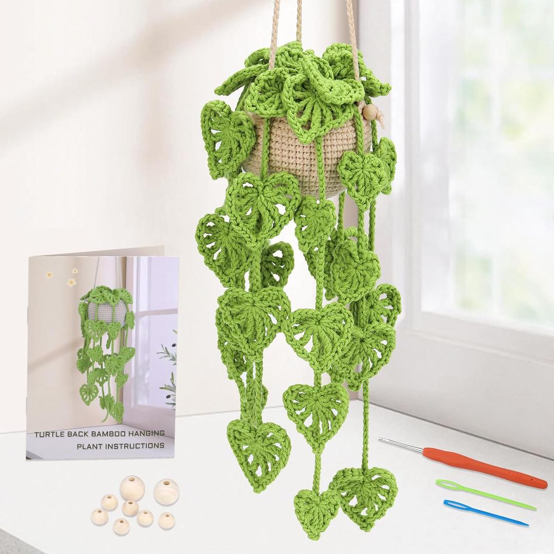 Kogyxe Beginners Crochet Kit, Amigurumi Crochet Starter Kits w Step-by-Step Video Tutorials, Hanging Potted Plants Knitting Starter Pack for Beginners Decoration, Plants Family (40%+ Yarn)