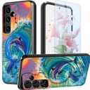for Samsung Galaxy S25/S24 Phone Case 6.2" with Screen Protector & Camera Cover Stand [Built-in Magnets] Kickstand Dual Layer Hybrid Shockproof Magnetic Case for Galaxy S24/S25,Dolphin