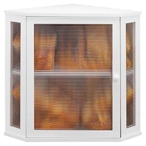 GLOKUUCA Corner Bread Box for Kitchen Countertop - Bamboo Large Capacity Bread Storage Bin with Acrylic Wavy Door Panel, Bread Box (White, Extra Large)