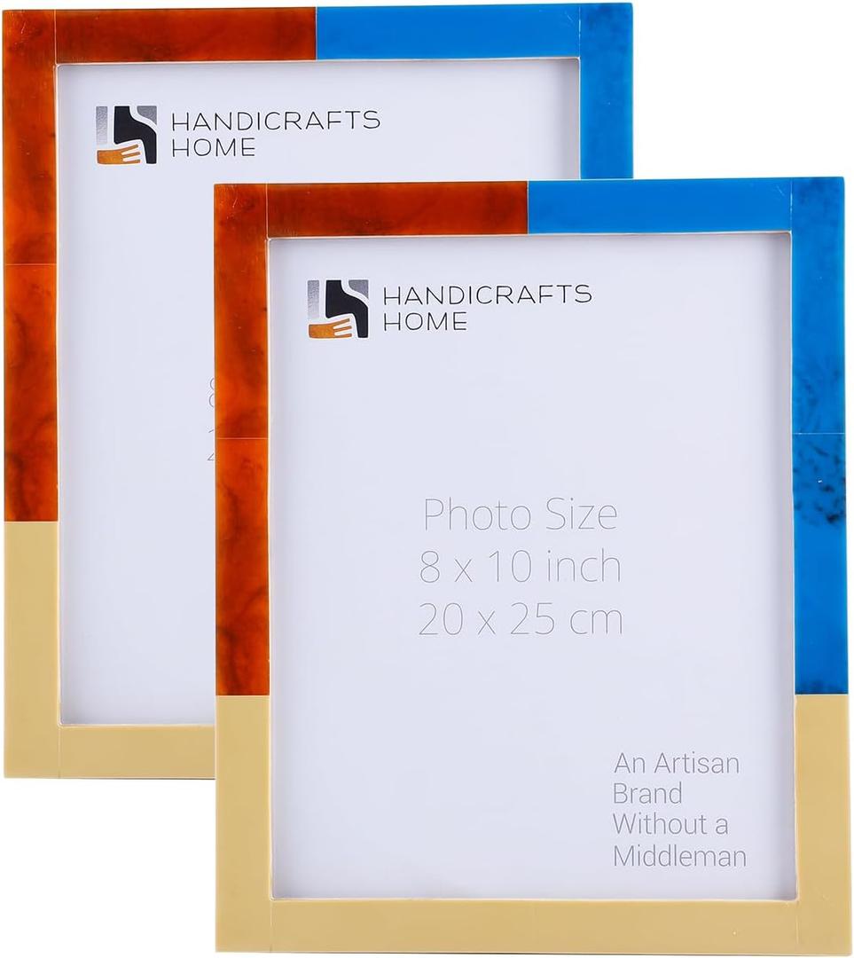 Handicrafts Home 8x10 Picture Frames Pack of 2  Mondrian Walnut Resin Inlay Photo Frame, Decorative Frames for Wall & Desk, Boho Chic & Vintage Inspired Home Decor, Unique Handmade Photo Display