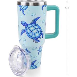 Lumumanber 40 oz Sea Turtle Tumbler with Handle and Straw, Travel Mug Water Bottle, Stainless Steel Insulated Cup with Lid and Birthday Christmas Gifts