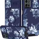 Goocrux for Moto G 5G 2025 Case - Women Girls Cute Phone Cover Girly Pretty Unique Aesthetic Design Slide Camera Cover with Ring Stand Holder Cases for Motorola G 5G 2025, White Floral (Blue Flower)