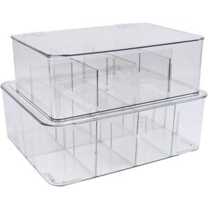 Xbopetda 2 Pack First Aid Box, Acrylic Medicine Kit Case Organizer Empty, Divided Medicine Box First Aid Storage Box Kit with Hinge Lid, Emergency Supplies Storage Box for Home Office (Clear)