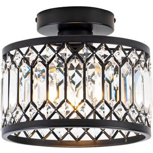 Rpzloila Crystal Ceiling Light Fixture, Modern Semi Flush Mount Ceiling Light,Crystal Chandelier for Kitchen Bedroom Bathroom Entryway Black (Bulb not Included)