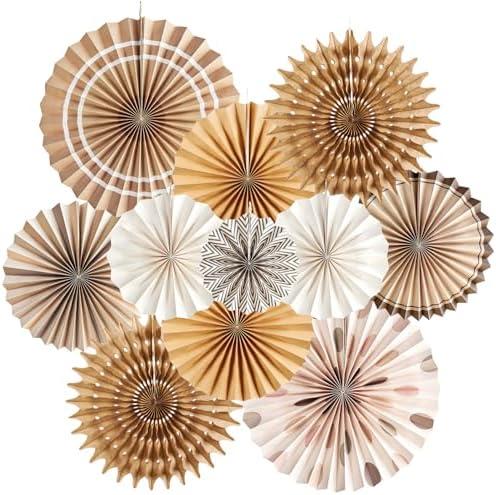 SUNBEAUTY  Hanging Paper Fans Party Carnival Circus Round Pattern Paper Garlands Decoration for Birthday Baby Shower Graduation Summer Party