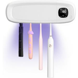 Wall Mounted Toothbrush Holders for Bathrooms, 4 Slots UV Toothbrush Sanitizer and Holder with Air Drying 3000mAh Rechargeable Cordless UV Toothbrush Cleaner with Timer Function & No Drilling (White)