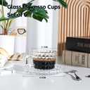 Glass Espresso Shot Cups with Saucers Set of 6, Clear Small Demitasse Cup with Stainless Steel Spoons, Dishwasher Safe Coffee Mugs for Tea Hot Chocolate Cappuccino, 5OZ/150ML, Diamond