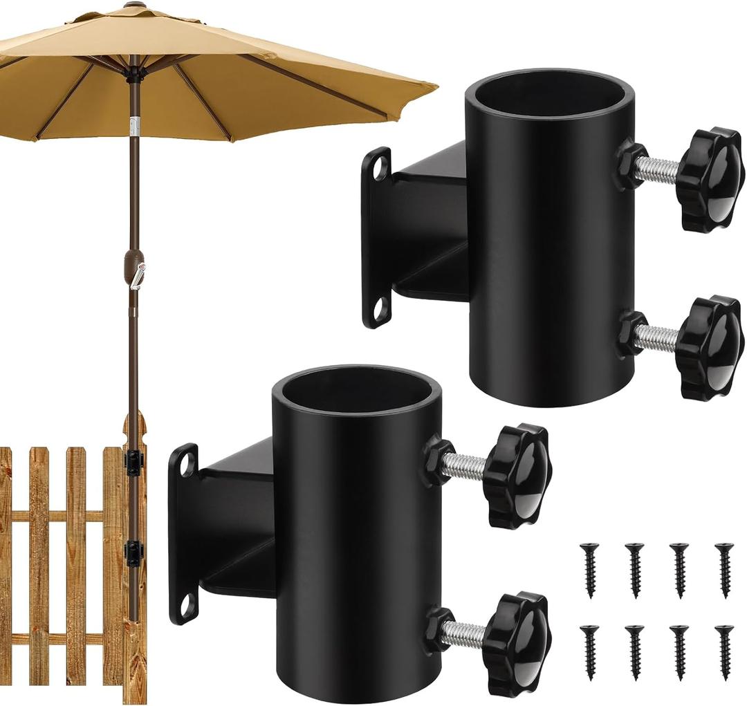 Patio Umbrella Holder for Deck and Fence Heavy Duty Deck Railing Umbrella Holder, 2 Pack Black-Coated Steel Mount Brackets, Fits Poles Up to 2.24", Rust-Resistant, Easy Installation