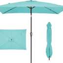 JEAREY 6.5x10 ft Rectangular Patio Umbrellas Rectangle Outdoor Umbrella with Push Button Tilt and Crank, Market Table Umbrella 6 Sturdy Ribs UV Protection for Poolside Garden Backyard Deck, Peacock Blue