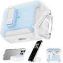 RFUNGUANGO Compatible with Airpods Pro Case 2nd / 1st Generation Protective Case, Compatible with MagSafe, with Cleaning Kit & Keychain,Phone Stand,Magnetic Automatic Lock, Visible LED, White-Blue