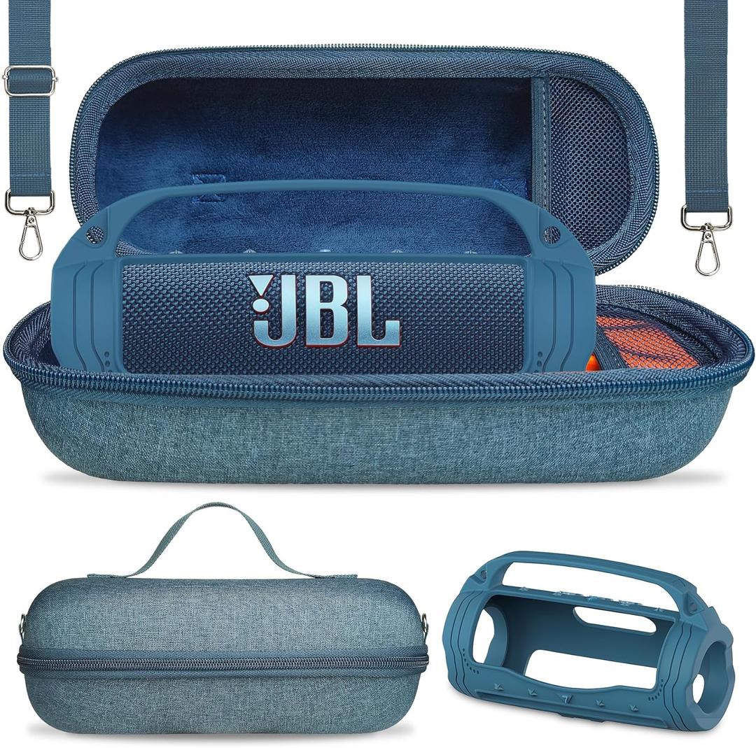 JCHPINE Silicone Cover and Hard Carrying Case for JBL Flip 7 Portable Speaker, Carrier Accessories for JBL Flip 7 Silicone Case with Handle and Shoulder Strap (Blue)