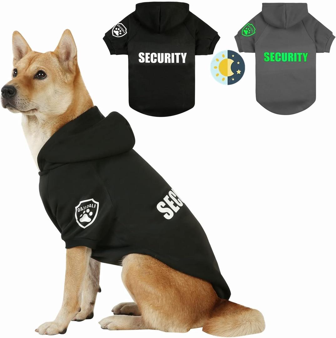 Dog Security Hoodie with Glow-in-the-Dark Prints DAJIDALI Dog Clothes Apparel Winter Sweatshirt Warm Sweater Jacket Coat Hoodie for Dog Cat 27" Chest