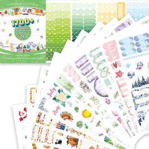 Seasonal Planner Stickers - 24 Sheets 1700+ Greenery Holiday Calendar Stickers for Planning, Journal, Scrapbook, Journaling - Monthly Week Date Stickers for Daily, Planner Accessories
