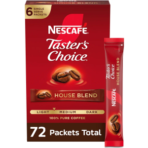 NESCAFÉ Taster's Choice, Instant Coffee Packets, Light Medium Roast Coffee, House Blend, 12 Boxes (72 Packets), BB Date 12/2027