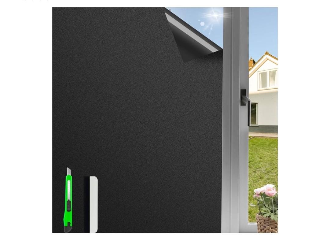 Total Blackout Window Privacy Film,Blackout Film Privacy Heat Control Sun Blocking,Static Cling Windows Film Black Out Cover,Removable House Tint 23.6 ×118.1 Inch