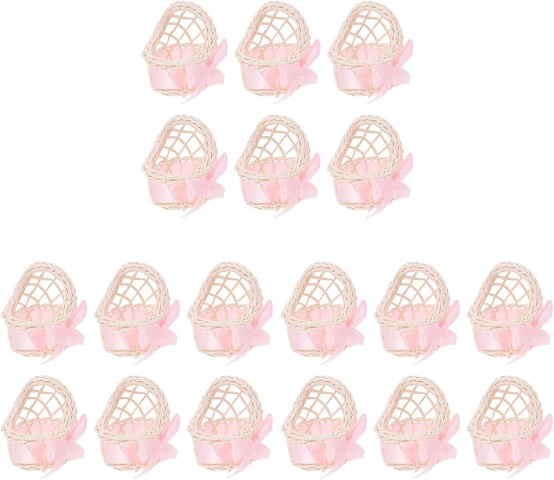 18PCS Mini Rattan Crib Baskets Miniature Hand Woven Baby Shower Favor Basket Ornament for Candy Rattan Flower Wicker Cradle Table Centerpieces for 1st Birthday Doll House Decor, 2.7", 7.5X6CMx3pcs