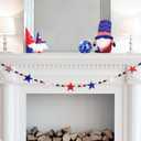 4.2 FT Patriotic Wooden Beads Garland with Star-Shaped Charms, Red White Blue American Flag Colors Beaded Decor, Rustic Farmhouse Banner for 4th of July Decorations, Shelf Display, Fireplace, Wall