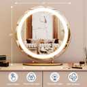 19" Round Vanity Mirror with Lights, Large Makeup Mirror with 3 Color Lighting Dimmable, Smart Touch Control, 360°Rotation Vanity Mirror for Bedroom, Dressing Room, Tabletop, Easy to Install, Gold