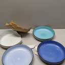 vancasso Pasta Bowls Set of 4, 46 oz Ceramic Salad Serving Bowls and Soup Bowls, Microwave Safe Pasta Plates, Large Shallow Kitchen Dishes, Bonita Series - Blue