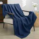 PHF Pre-Washed Cotton Waffle Weave Throw Blanket for Spring Summer,Snag Proof Lightweight Breathable for Couch,Oeko-TEX Certified for Bed,Machine Washable,Home Decor Gift-Bright Navy Blue