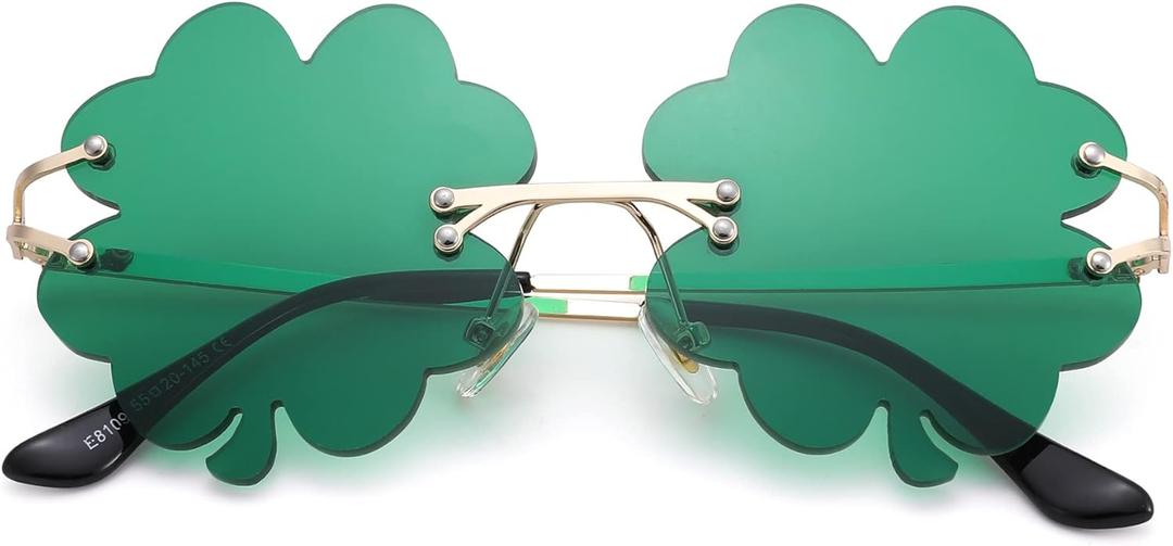 NULOOQ St. Patricks Day Glasses Irish Shamrock Sunglasses Green Four Leaf Clover Leprechaun Costume Accessories (A4* Dark Green Four Leaf Clover)