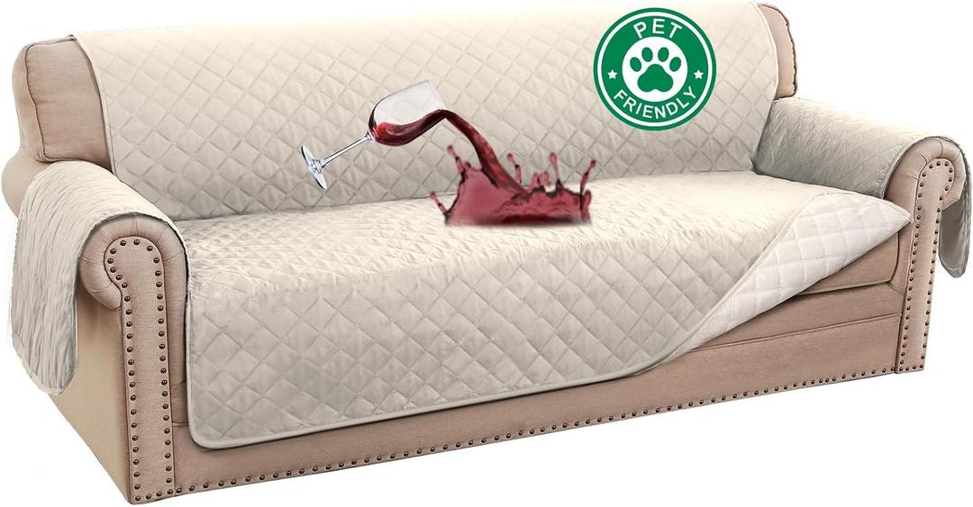Turquoize 100% Waterproof Sofa Covers Couch Cover Sofa Cover for Dogs Couch Protector Triple Non-Slip Sofa Slipcover for 3 Cushion Couch Furniture Protector for Pets, Kids,Dog (Sofa 70", Ivory)