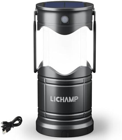 Lichamp 1-Pack Solar Camping Lantern, USB Rechargeable LED Lanterns Battery Powered Pop Up Flashlight Lamps with Three Modes Power for Power Outages Hurricane Supplies Emergency Indoor & Outdoor