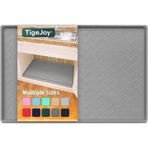 TigeJoy Waterproof Under Sink Mat 34" x 22", Shelf Liner Protector in Kitchen and Bathroom, Silicone Cabinet Liners for Organizers and Storage, Fit as Drawer Mats or Drip Tray (Light Gray)
