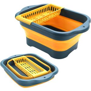 Collapsible Dish Basin with Drain Plug and Portable Sink, 11L(2.91 Gallon) collapsible Bucket with Sink, foldable Wash Basin for Station Campin/camping/Rv/Kitchen (Yellow)