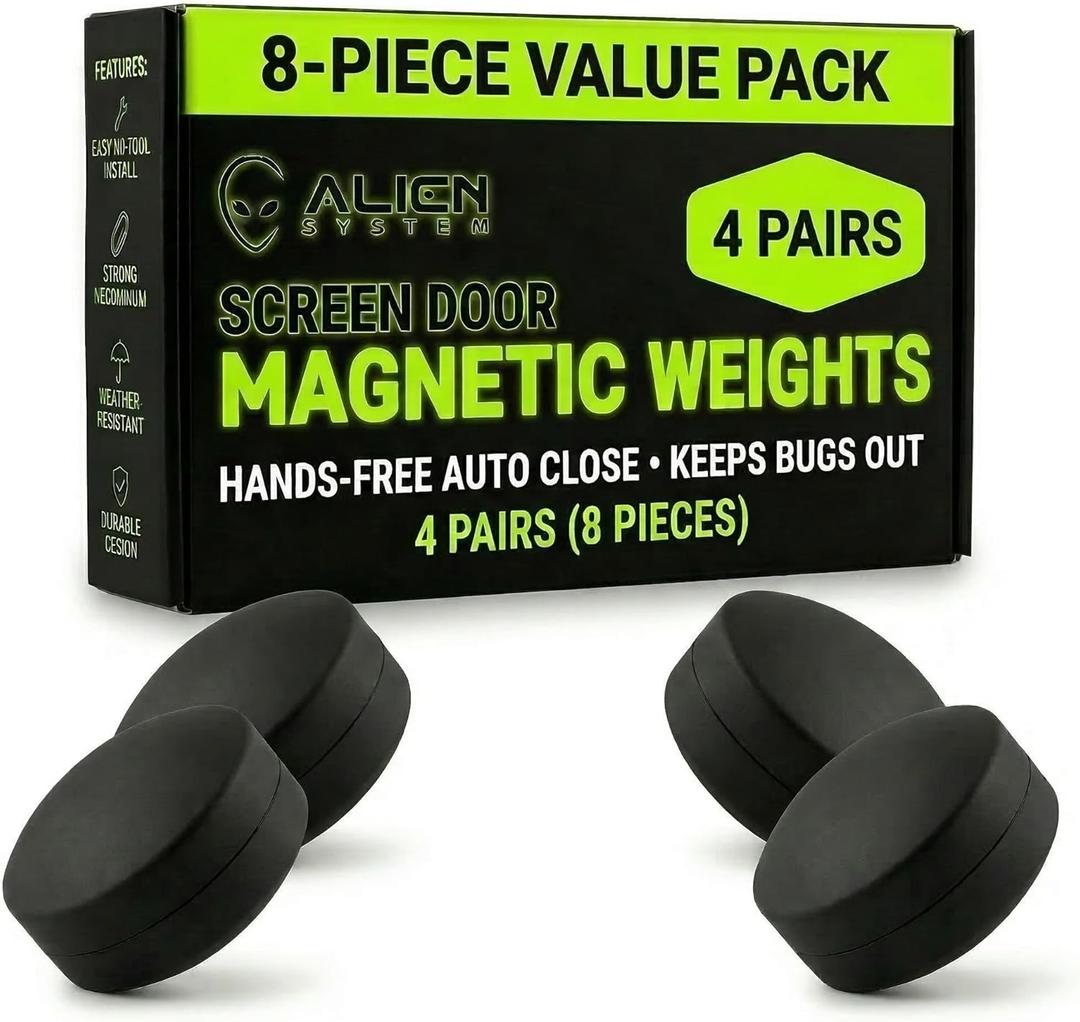 Magnetic Screen Weights for Wind - 4 Pairs Heavy Duty Screen Door Magnets - Each Pair Weighs 3 oz (Total 12) - Silicone Wrapped Outdoor Curtain Weights - Made of Neodymium, up to 10x Stronger Grip