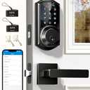 Veise VE06-L Smart Locks with 2 Lever Handle Set, App Control, Keyless Entry Deadbolt for Front Door, Electronic Digital Touchscreen Keypad, Auto Lock, Waterproof, Easy Installation, Matte Black
