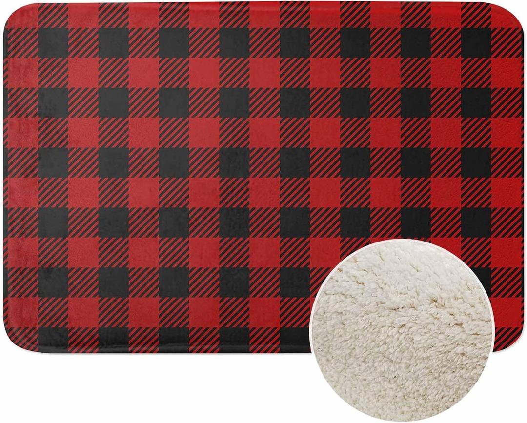 Buffalo Plaid Bath Rugs Microfiber Bathroom Mat Soft Plush Shaggy Shower Mat for Bathroom Fluffy Comfortable Water Absorbent Carpet Non-Slip Machine Washable 16"X24" (15.7 x 23.6 inch)